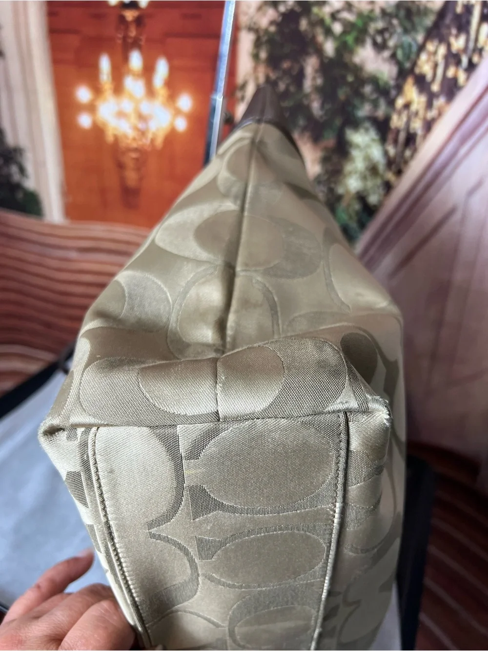 Coach Monogram Large Logo Tote Bag with Charms, Taupe Tan color